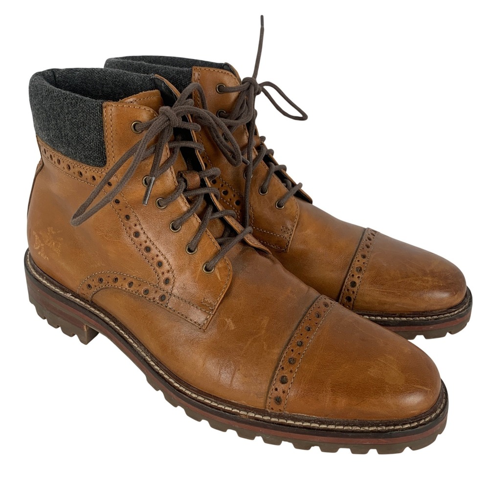 JOHNSTON & MURPHY J&M 1850 Karnes Brogue Cap Toe Leather Boots Men's 9M Brown